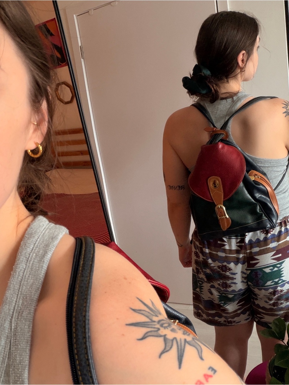 Alfred Sung Leather Colorblock Backpack - Picture 8 of 9